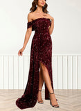 Christina Sheath/Column Off the Shoulder Floor-Length Sequin Prom Dresses With Sequins UKP0021335