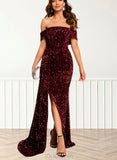 Christina Sheath/Column Off the Shoulder Floor-Length Sequin Prom Dresses With Sequins UKP0021335