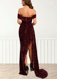 Christina Sheath/Column Off the Shoulder Floor-Length Sequin Prom Dresses With Sequins UKP0021335