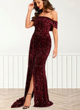 Christina Sheath/Column Off the Shoulder Floor-Length Sequin Prom Dresses With Sequins UKP0021335