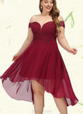 Kailyn A-line Off the Shoulder Asymmetrical Chiffon Cocktail Dress With Beading UKP0021336