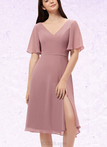 Kaelyn A-line V-Neck Knee-Length Chiffon Cocktail Dress UKP0021337