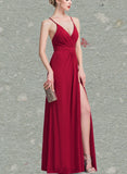 Pamela Sheath/Column V-Neck Floor-Length Jersey Evening Dress With Pleated UKP0021339