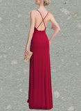 Pamela Sheath/Column V-Neck Floor-Length Jersey Evening Dress With Pleated UKP0021339