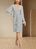 Sidney Sheath/Column V-Neck Knee-Length Chiffon Cocktail Dress With Cascading Ruffles UKP0021340