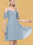 Johanna A-line Cold Shoulder V-Neck Knee-Length Chiffon Cocktail Dress With Cascading Ruffles UKP0021342