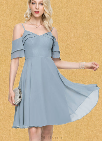 Johanna A-line Cold Shoulder V-Neck Knee-Length Chiffon Cocktail Dress With Cascading Ruffles UKP0021342