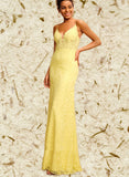 Justice Sheath/Column V-Neck Floor-Length Lace Prom Dresses With Rhinestone UKP0021346