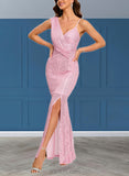 Giselle Sheath/Column Asymmetrical Floor-Length Sequin Prom Dresses With Sequins UKP0021347