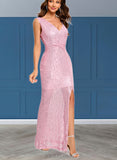 Giselle Sheath/Column Asymmetrical Floor-Length Sequin Prom Dresses With Sequins UKP0021347