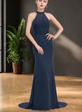 Brooklynn Trumpet/Mermaid High Neck Sweep Train Chiffon Lace Evening Dress UKP0021348