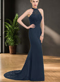 Brooklynn Trumpet/Mermaid High Neck Sweep Train Chiffon Lace Evening Dress UKP0021348