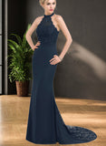 Brooklynn Trumpet/Mermaid High Neck Sweep Train Chiffon Lace Evening Dress UKP0021348