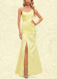 Dayana Sheath/Column One Shoulder Floor-Length Satin Prom Dresses With Pleated UKP0021350