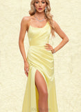 Dayana Sheath/Column One Shoulder Floor-Length Satin Prom Dresses With Pleated UKP0021350