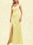 Dayana Sheath/Column One Shoulder Floor-Length Satin Prom Dresses With Pleated UKP0021350