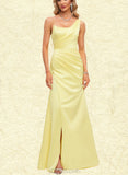 Dayana Sheath/Column One Shoulder Floor-Length Satin Prom Dresses With Pleated UKP0021350