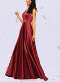 Ryleigh A-line V-Neck Floor-Length Satin Evening Dress UKP0021351