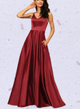 Ryleigh A-line V-Neck Floor-Length Satin Evening Dress UKP0021351