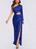 Elaine Sheath/Column One Shoulder Floor-Length Sequin Prom Dresses With Sequins UKP0021353