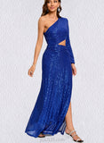 Elaine Sheath/Column One Shoulder Floor-Length Sequin Prom Dresses With Sequins UKP0021353