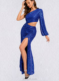 Elaine Sheath/Column One Shoulder Floor-Length Sequin Prom Dresses With Sequins UKP0021353