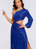 Elaine Sheath/Column One Shoulder Floor-Length Sequin Prom Dresses With Sequins UKP0021353