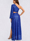 Elaine Sheath/Column One Shoulder Floor-Length Sequin Prom Dresses With Sequins UKP0021353