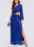 Elaine Sheath/Column One Shoulder Floor-Length Sequin Prom Dresses With Sequins UKP0021353