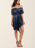 Kiley Sheath/Column Off the Shoulder Asymmetrical Silky Satin Cocktail Dress With Pleated UKP0021355