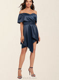 Kiley Sheath/Column Off the Shoulder Asymmetrical Silky Satin Cocktail Dress With Pleated UKP0021355