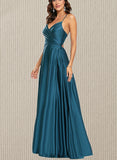 Aimee A-line V-Neck Floor-Length Silky Satin Prom Dresses UKP0021356