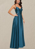 Aimee A-line V-Neck Floor-Length Silky Satin Prom Dresses UKP0021356