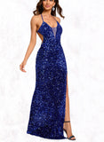 Maribel Sheath/Column V-Neck Floor-Length Sequin Prom Dresses With Sequins UKP0021366