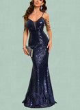 Angelica Sheath/Column V-Neck Floor-Length Sequin Prom Dresses With Beading Sequins UKP0021372