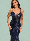 Angelica Sheath/Column V-Neck Floor-Length Sequin Prom Dresses With Beading Sequins UKP0021372