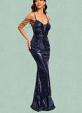 Angelica Sheath/Column V-Neck Floor-Length Sequin Prom Dresses With Beading Sequins UKP0021372