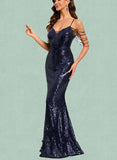 Angelica Sheath/Column V-Neck Floor-Length Sequin Prom Dresses With Beading Sequins UKP0021372