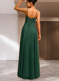 Deja A-line V-Neck Floor-Length Chiffon Lace Prom Dresses With Rhinestone UKP0021373