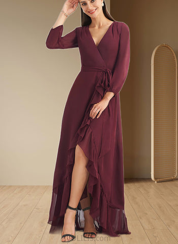 Lea A-line V-Neck Asymmetrical Chiffon Cocktail Dress With Ruffle UKP0021376