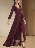 Lea A-line V-Neck Asymmetrical Chiffon Cocktail Dress With Ruffle UKP0021376