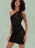 Jazlynn Sheath/Column One Shoulder Short/Mini Sequin Homecoming Dress With Sequins UKP0021377