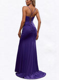 Sandy Trumpet/Mermaid Scoop Sweep Train Jersey Prom Dresses With Pleated UKP0021378