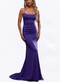 Sandy Trumpet/Mermaid Scoop Sweep Train Jersey Prom Dresses With Pleated UKP0021378