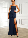 Izabelle Sheath/Column Scoop Floor-Length Lace Jersey Prom Dresses With Rhinestone UKP0021379