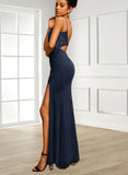 Izabelle Sheath/Column Scoop Floor-Length Lace Jersey Prom Dresses With Rhinestone UKP0021379