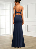 Izabelle Sheath/Column Scoop Floor-Length Lace Jersey Prom Dresses With Rhinestone UKP0021379