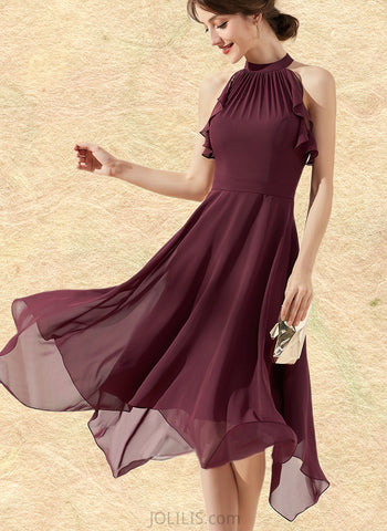 Giselle A-line Scoop Tea-Length Chiffon Cocktail Dress With Cascading Ruffles UKP0021381