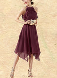 Giselle A-line Scoop Tea-Length Chiffon Cocktail Dress With Cascading Ruffles UKP0021381