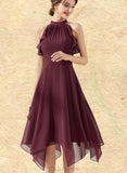 Giselle A-line Scoop Tea-Length Chiffon Cocktail Dress With Cascading Ruffles UKP0021381